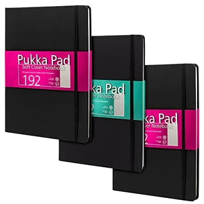Image of Pukka Pad, Soft Cover A4 Notebook Casebound Journal with Page Marker Ribbon, Inside Pocket, and Elasticated Closure 192 Pages of 80GSM Paper 8mm Lines 29 x 21.2cm