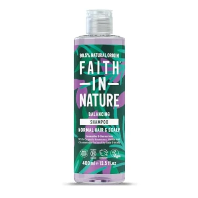 Image of Faith In Nature Natural Lavender &amp; Geranium Shampoo, Balancing for Normal Hair Scalp, Vegan Cruelty Free, No SLS, Silcones or Parabens, 400ml