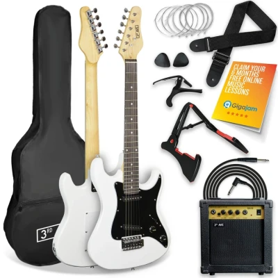 Image of 3rd Avenue XF 3/4 Size Electric Guitar Ultimate Kit with 10W Amp, Cable, Stand, Gig Bag, Strap, Spare Strings, Picks, Capo White