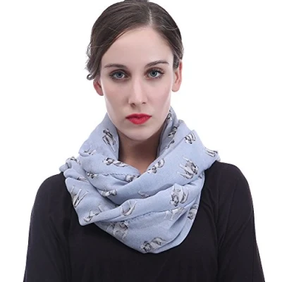 Image of English Bulldog Dog Print Women&#039;s Infinity Scarf Snood Lightweight (Blue)