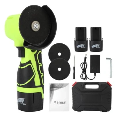 Image of Cordless Angle Grinder, 18V 550W Mini Grinder with Batteries, Professional Electric Polishing Machine, for Cutting, Grinding, (Green)