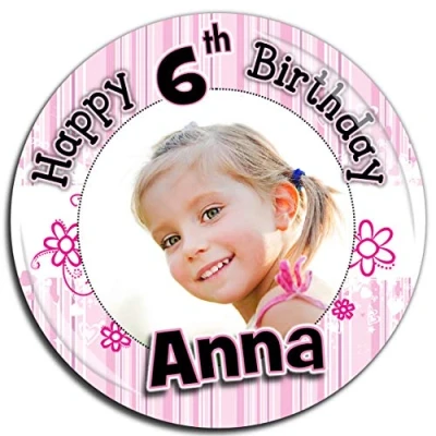 Image of Large 75mm Personalised Girls 1st 2nd 3rd 4th 5th 6th 7th Happy Birthday Photo Badge N37 *Select from 3 Backing Choices Pin Back/Magnet Back/Mirror Back
