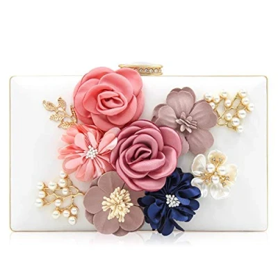 Image of Milisente Women Clutches Bag Flower Satin Evening Bags Wedding Handbag (White)