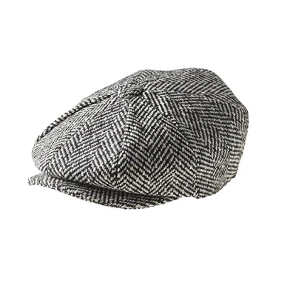 Image of PEAKY BLINDERS 8 Piece &#039;Newsboy&#039; Style Flat Cap Wool (Medium (57cm), Black Humbug)