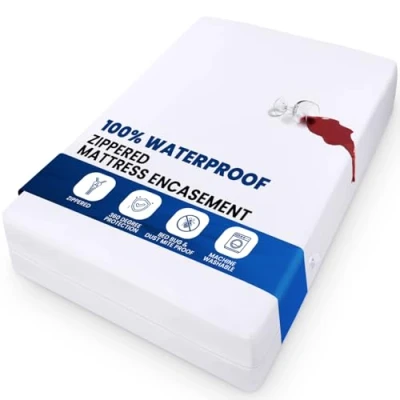 Image of Utopia Bedding Waterproof Mattress Encasement King Size (150 x 200 30 cm), Zippered Protector Cover, Bed Bug &amp; Dust Mite Proof, White