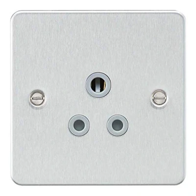 Image of KnightsBridge Flat plate 5A unswitched socket brushed chrome with grey insert