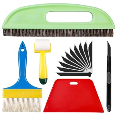 Image of 15 Pieces Wallpapering Tool, Wallpaper Smoothing Tool Set Including Brush, Squeegee, Rolls and Cutting Hanging Kit for Adhesive Contact Window Film