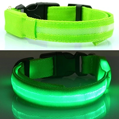 Image of Gemini_mall® Super Bright LED Dog Safety Collar High Visibility &amp; Adjustable Flashing 6 Colours, 3 Sizes (S (22cm 40cm/8.66&quot; 15.75&quot;), Green)