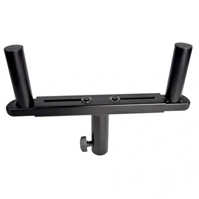 Image of QTX Adjustable 35mm T Bar Double Speaker Stand Adapter with 490mm Max Spread and 20kg Load Capacity Per Mount Durable Steel Construction, Black Finish