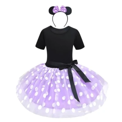 Image of Lito Angels Minnie Fancy Dress Up Costume with Mouse Ears Bowknot Hair Hoop for Kids Girls, Halloween Birthday Party Polka Dot Tutu Skirt, Age 2 3 Years, Purple