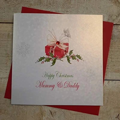Image of White cotton cards X108 Mummy and Daddy Handmade Christmas Card,