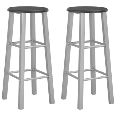 Image of vidaXL Bar Stools Contemporary 2 pcs Set, Black and Silver, MDF Steel Frame, Built in Footrests, Easy Assembly, Perfect for Dining Area or Bar.