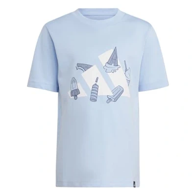 Image of adidas Unisex Kids Lounge ICE Graphic T Shirt, Glow Blue, 6 7 Years