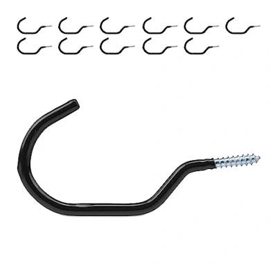 Image of Relaxdays Bike Hooks, Set of 12, Wall &amp; Ceiling Bicycle Suspension, Rubberised, Screw In Hanger, Storage Rack, Black, Steel, 7 x 14.5 0.7 cm