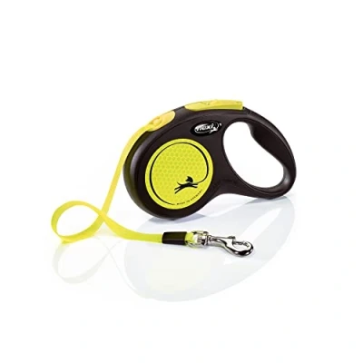 Image of Flexi New Neon Tape Yellow Small 5m Retractable Dog Leash/Lead for dogs up to 15kgs/33lbs