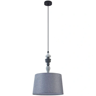 Image of Lindby pendant light Haldorin, grey/black, textile, Ø 34 cm