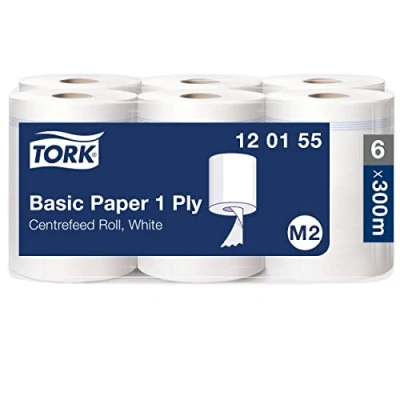 Image of Tork Basic Centrefeed Wiping Paper White M2, Cost Efficient Towels, 6 x 300m, 120155