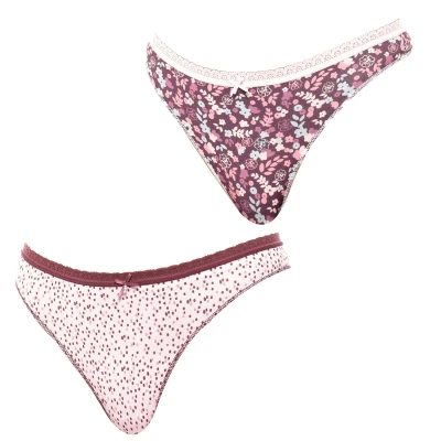Image of Janira Womens Pack of 2 Coquettes Cotton Thongs 1030787 for women Bordo Size L/XL