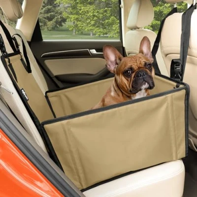 Image of Extra Stable Dog Car Seat Reinforced for Medium Sized Dogs with 4 Fastening Straps Robust and Waterproof Pet the Back of (S Size, Beige)