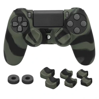 Image of NiTHO Gaming Kit Compatible with PS4 Controllers, 1 Anti Sweat Silicone Skin Avoid Scratches and Dust, Set of 2 Analog Mini stick Enhancers, 3 Sizes Concave Thumb Grips
