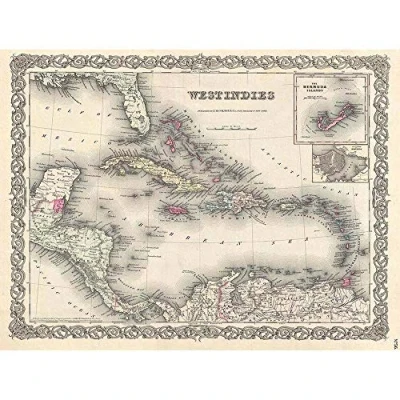 Image of Wee Blue Coo 1855 Colton Map The West Indies Vintage Art Print Poster Wall Decor 12X16 Inch