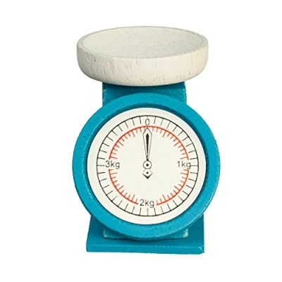 Image of Melody Jane Dolls House Blue Wooden Weighing Scales Miniature Kitchen Grocery Shop Accessory