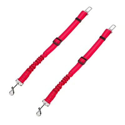 Image of KCT 2 Pack Dog Seat Belt Clip Lead Red