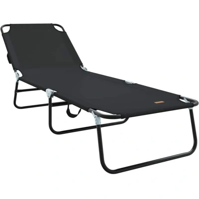 Image of vidaXL Folding Sun Lounger Portable Black 600D Oxford Fabric