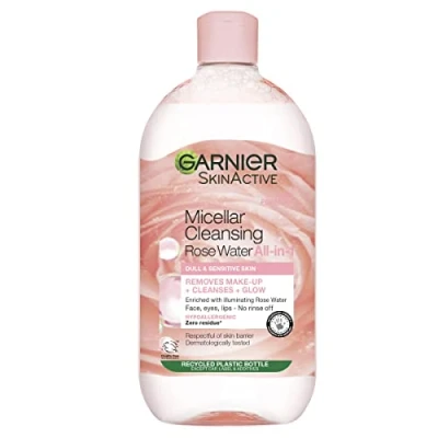 Image of Garnier Micellar Rose Cleansing Water For Dull Skin, Glow Boosting Cleanser and Makeup Remover, Recognised By The British Skin Foundation, Use With Reusable Eco Pads, 700 ml