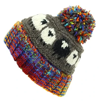 Image of LOUDelephant Wool Knit Bobble Beanie Hat Sheep Grey Rainbow
