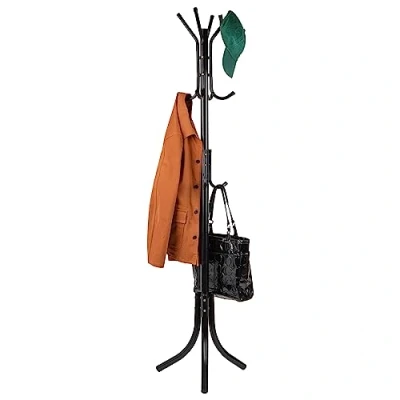 Image of Mind Reader COATRACK11 Standing Metal Coat Rack Hat Hanger 11 Hook for Jacket, Purse, Scarf, Umbrella Tree Stand, Black, 9 UK