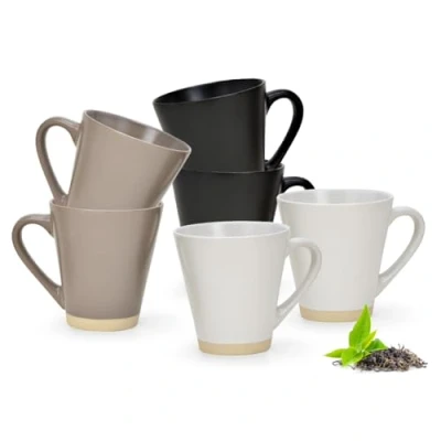 Image of matches21 Coffee Mugs Conical Plain Black Beige &amp; White with Contrasting Rim Stoneware Set of 3 Assorted 10 cm 370 ml