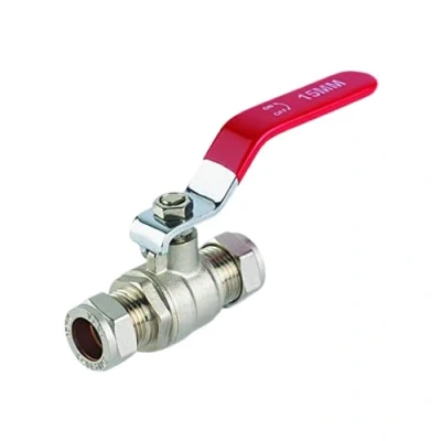 Image of Ball Valve 15mm Compression Red Lever Handle