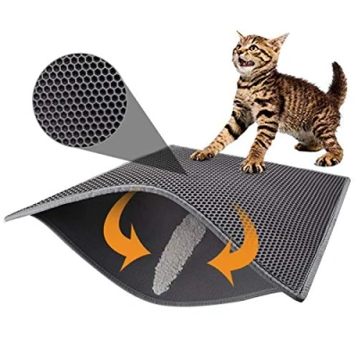 Image of Pieviev Cat Litter Mat Tray of Large Size Double Layer Honeycomb Holes Design EVA Material Non BPA, Soft on Paws and Washable (76X61cm Gray)