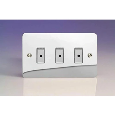 Image of Varilight 3 Gang 1 Way Remote/Tactile Touch Control Master LED Dimmer Light Switch x 0 100W (Max 10 LEDs) Polished Chrome JFCE103