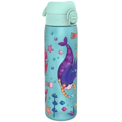 Image of Ion8 Water Bottle, 500ml/18oz, Slim Leak proof &amp; BPA Free Drinking Secure Lock Prevents Spills, Dishwasher Safe, Carry Handle, Ideal for Adults Kids Travel, Gym School, Mermaids Design