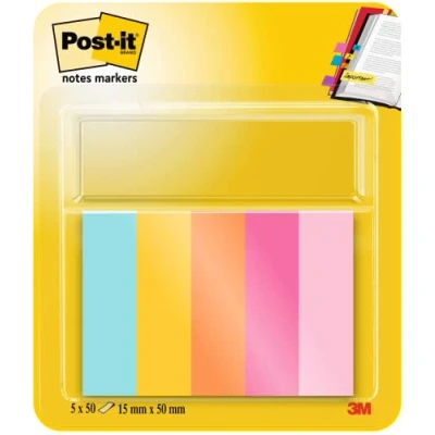 Image of Post it Brand Notes Markers, Beachside Colour Collection, 15 mm x 50 mm, Sheets/Pad, 5 Pads/Pack, Multicolor