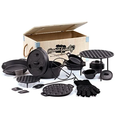 Image of BBQ Toro Dutch Oven Set in Wooden Box with and More Cast Iron Pre Seasoned (19 Pieces)
