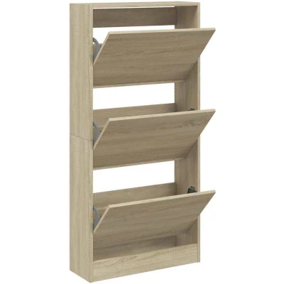 Image of vidaXL Shoe Cabinet Sonoma Oak 60x21x125.5 cm Engineered Wood
