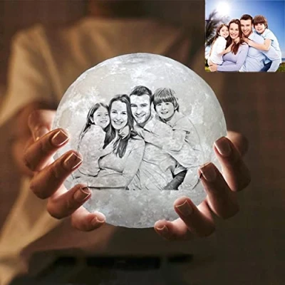 Image of guk Custom 3D Moon Lamp, Personalised Lamp w/ Photo, 16 LED Colors, Dimmable, Wooden Stand, Remote &amp; Touch Control Valentines GiftsHer/Him, Birthday Gift Idea (3 Farbe,15 cm)