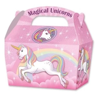 Image of Party Perfecto THEMED SNACK Boxes PACK OF 10 Children/Kids Carry Food Meal Fun Picnic Birthday Wedding Favour / Baby Shower Box Loot Bag (Unicorn) (XX73)
