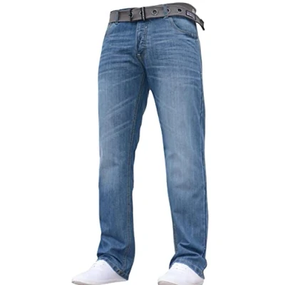 Image of Crosshatch Mens Straight Leg Fashion Jeans Trousers Regular Fit Stylish Branded Denim by JeanBase Mid Blue 32W X 30L