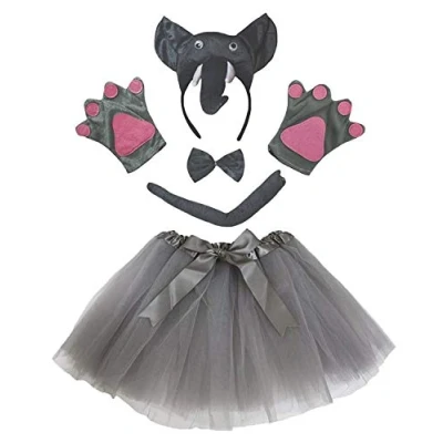 Image of Petitebelle Cutie Headband Bowtie Tail Gloves Tutu 5pc Girl Costume 1 5y (3D Gray Elephant)
