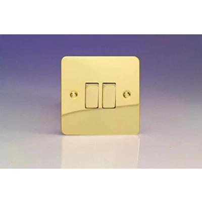 Image of Varilight 2 Gang 10A Intermediate Rocker Light Switch Polished Brass XFV77D