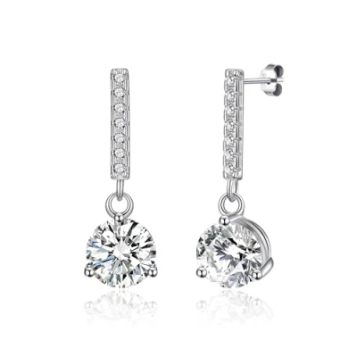 Image of Philip Jones Sterling Silver Solitaire Drop Earrings Created with Zircondia® Crystals