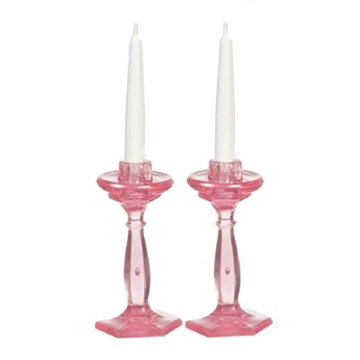 Image of Chrysnbon Melody Jane Dolls House Cranberry Candlesticks Miniature Accessory