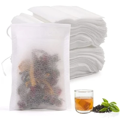 Image of Pack of 200 Disposable Tea Bags, 7 x 9 cm Filter Drawstring, Fine Bags for Loose Spices, Tea, Herbal Powder, Coffee (White)