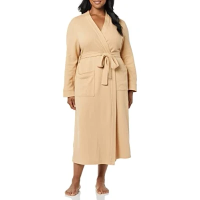 Image of Amazon Essentials Women&#039;s Lightweight Waffle Mid Length Robe (Available in Plus Size), Light Camel, M