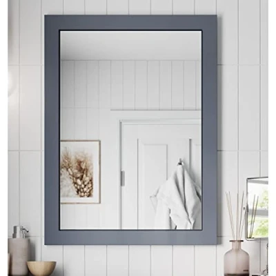Image of Artis® 600 x 800mm Bathroom Mirror Gloss Grey Wood Framed Vanity Mirrors Wall Mounted Mirrored, Rectangular