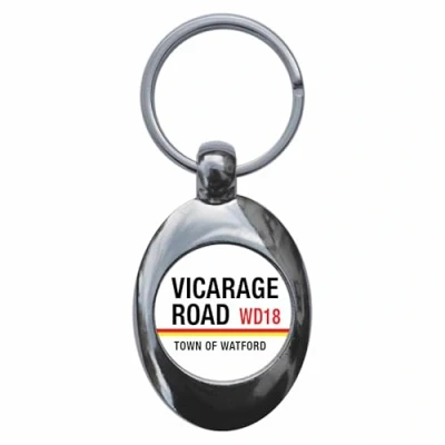 Image of Ozorath Vicarage Road Town Of Watford WD18 Sign Keyring Keychain Key Ring Chain With Trolley Coin